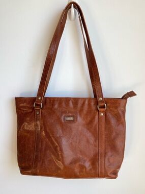 Spikes and Sparrow Brown Leather Shoulder Bag 2 Strap Medium